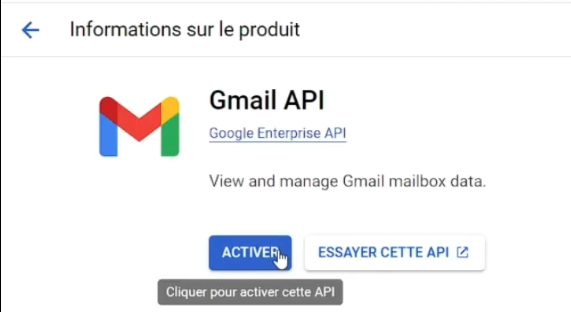 Activer gmail api pour connecter gmail à Make