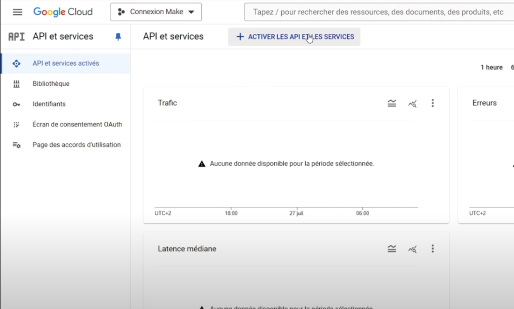 Cliquer sur "Activer les api et les services"