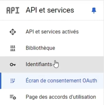 Cliquer sur identifiants dans le menu latéral