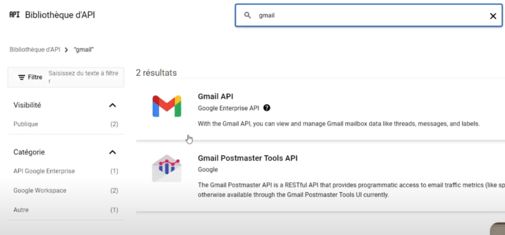 Rechercher gmail api