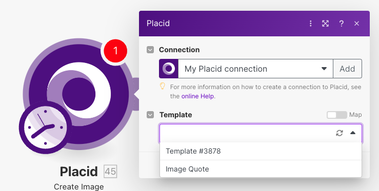 Choix du template Placid sur Make pour automatiser la création d'image