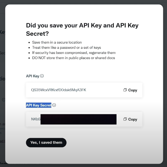 clés api secretes twitter dev