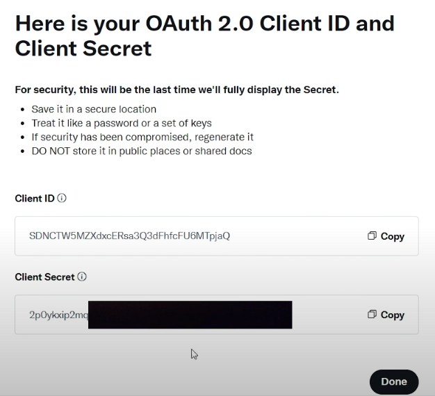 clients secrets twitter app dev