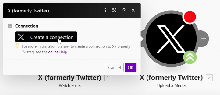 créer une connexion pour twitter v5 sur Make