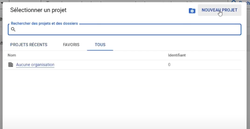 Cliquer sur "Nouveau projet"