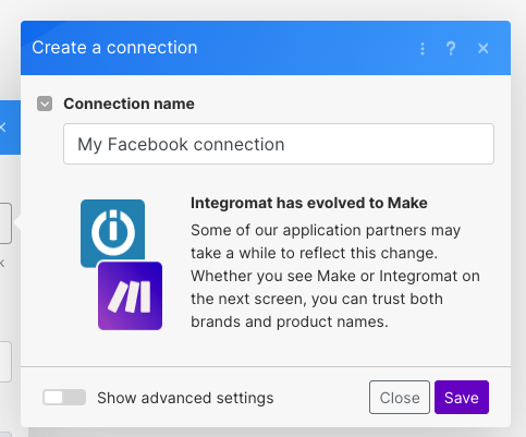 Créer une connexion pour automatiser Facebook avec Make