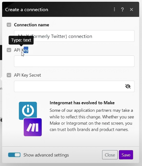 formulaire api connexion twitter v5 et make