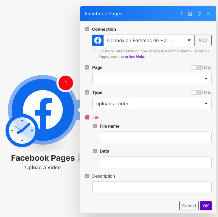 Automatiser Facebook avec le module Upload a Video de Make