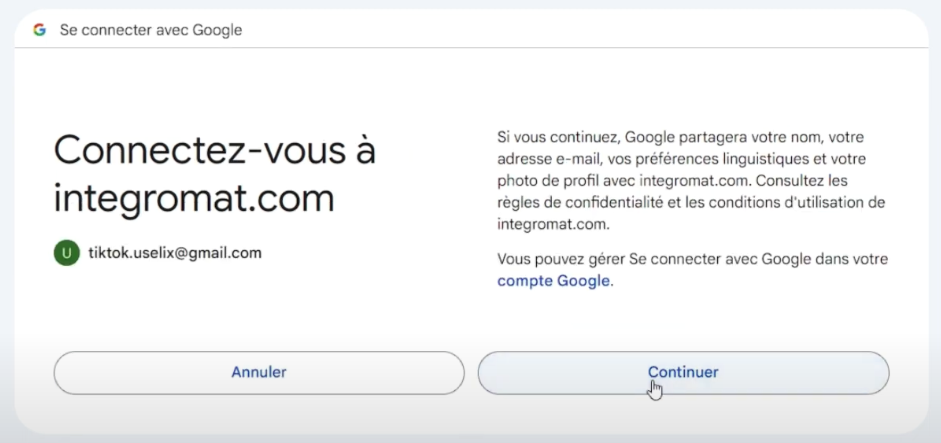 Nouvelle étape de connexion de gmail à Make