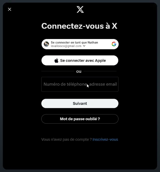 formulaire de connexion twitter