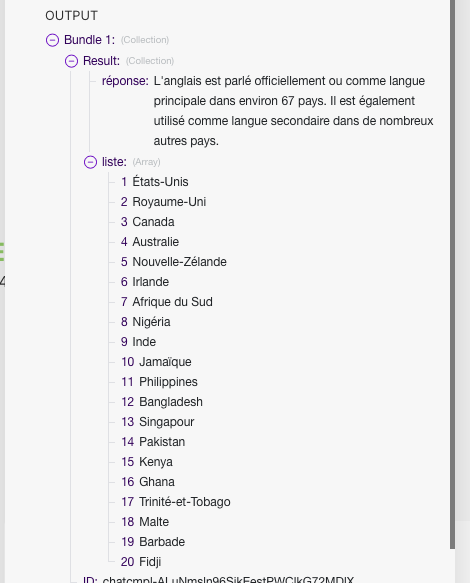 résultat json de create a completion sur make