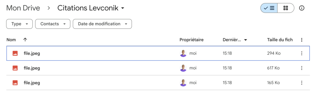 Résultats de notre exemple sur Google Drive