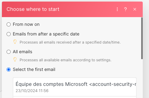 selectionner dernier mail de watch emails