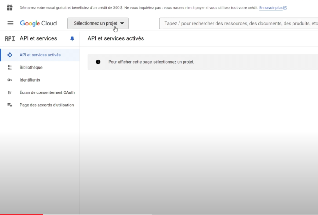 cliquer sur le bouton "Sélectionnez un projet"