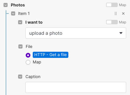 Utiliser HTTP Get a file pour télécharger une photo à uploader