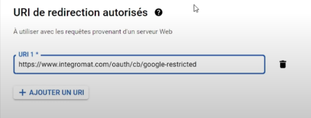 ajouter l'uri de redirection autorisé