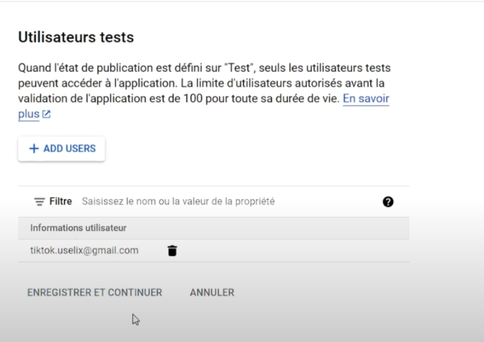 Ajouter un utilisateur test à notre appplication