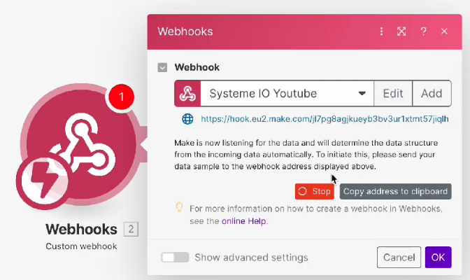 webhook de make en attente de données