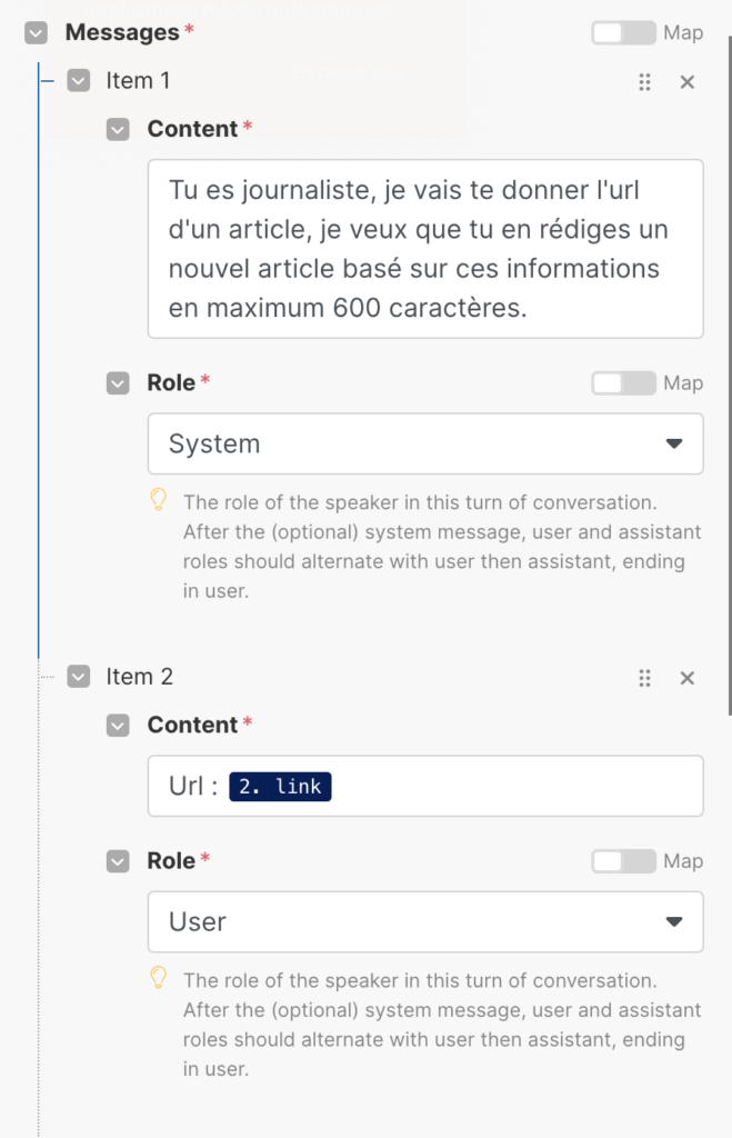 Paramètres message perplexity AI